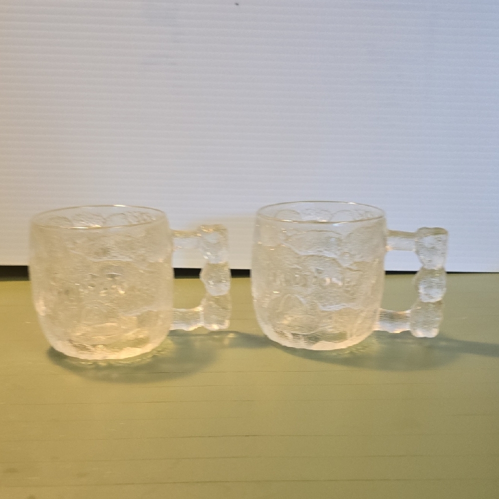 Vintage RocDonalds Flinstones Collectors "Rocky Road" Clear Glass Mugs Set